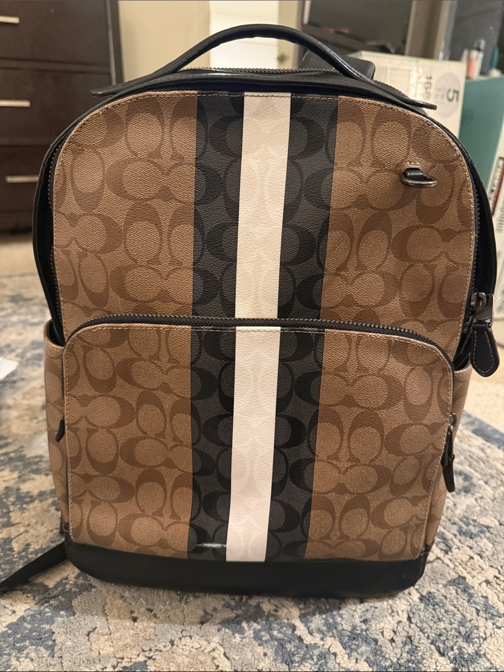 Coach Signature Monogram Brown Stripe Men's Backpack - Picture 2 of 12